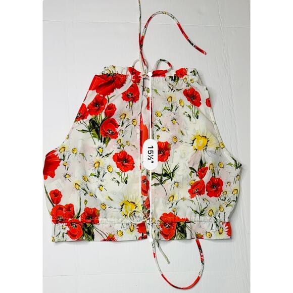 Lulu's Adjustable White Halter Blouse Poppy Floral MEDIUM‎ Cottagecore Feminine - Picture 7 of 12